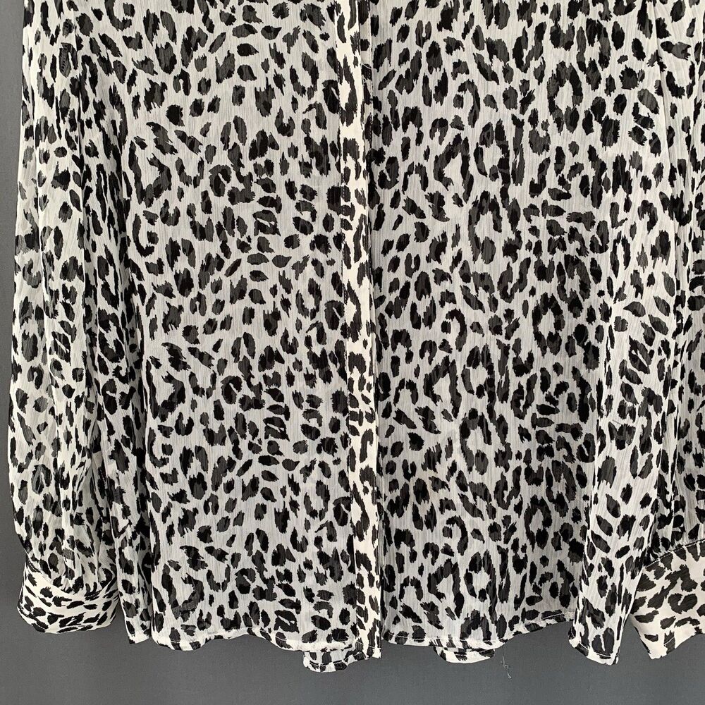 Chicos Chiffon Button Up Blouse Large Sheer Leopard Cheetah Mob Wife Glam Chic - Picture 12 of 16